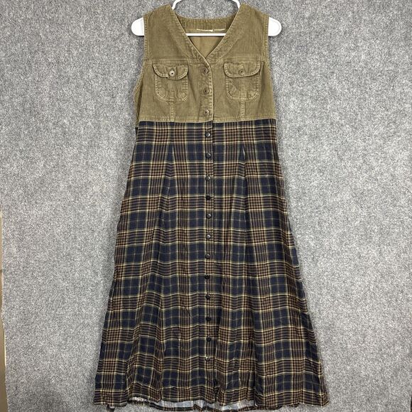 Dresses & Skirts - Dress Womens Size M Green Plaid Corduroy Cottagecore Academia